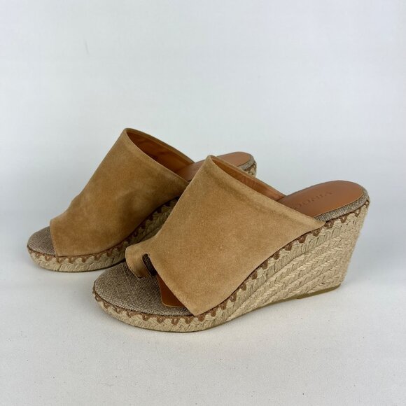 Vince Womens Sutherland Jute Wedge Sandals Brown Tan Suede Leather size 6M - Picture 3 of 16